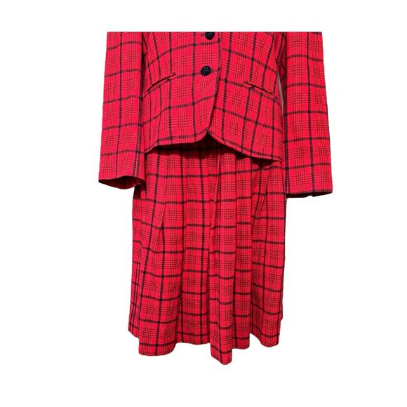 Vintage Pendleton Blazer Skirt Suit Set Women's 12 Red Plaid Tartan Wool USA 70s - Picture 4 of 16